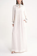 White Loose fit long dress with gipe embroidery detail 94552