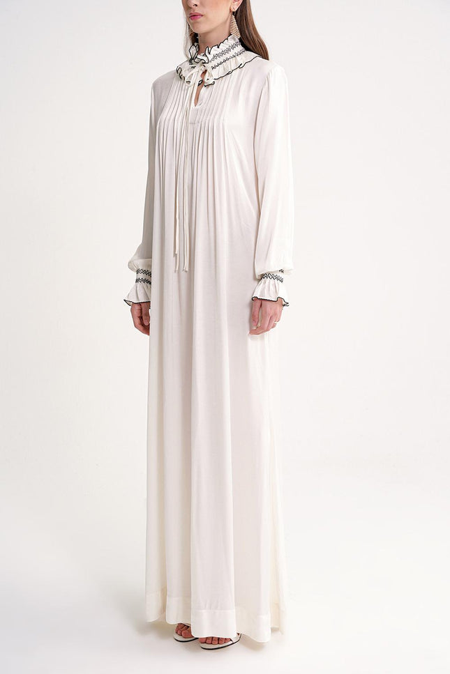White Loose fit long dress with gipe embroidery detail 94452