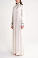 White Loose fit long dress with gipe embroidery detail 94552