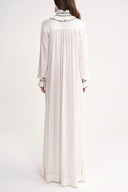 White Loose fit long dress with gipe embroidery detail 94452