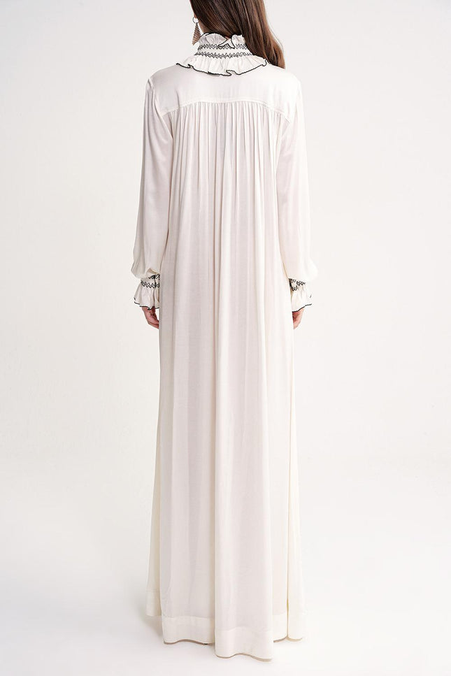 White Loose fit long dress with gipe embroidery detail 94452