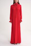 Red Loose fit long dress with gipe embroidery detail 94552