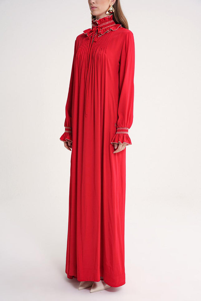 Red Loose fit long dress with gipe embroidery detail 94452