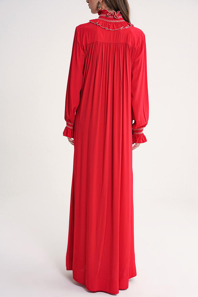 Red Loose fit long dress with gipe embroidery detail 94452
