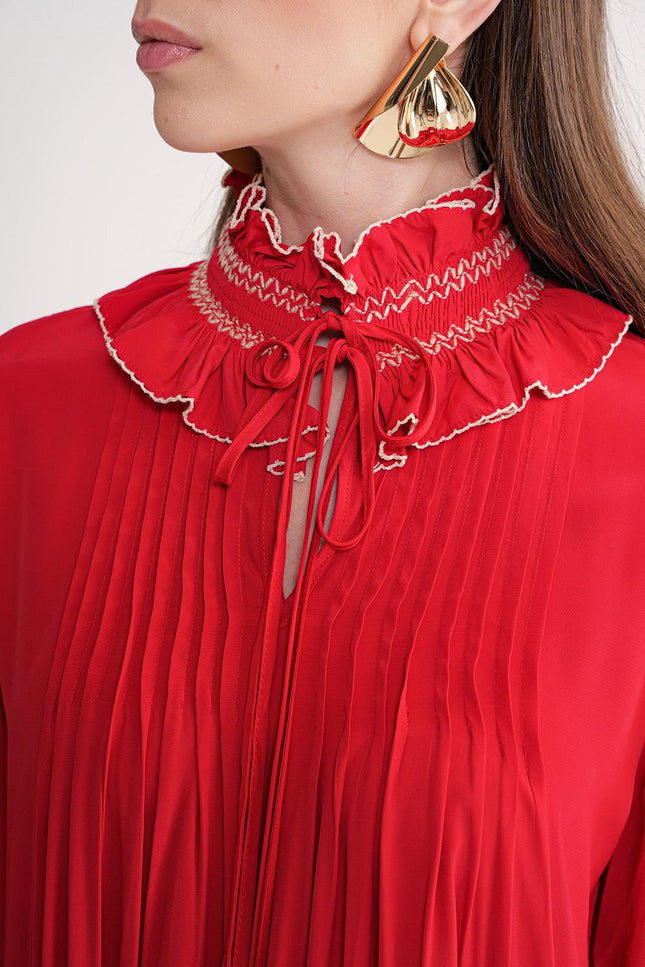 Red Loose fit long dress with gipe embroidery detail 94452