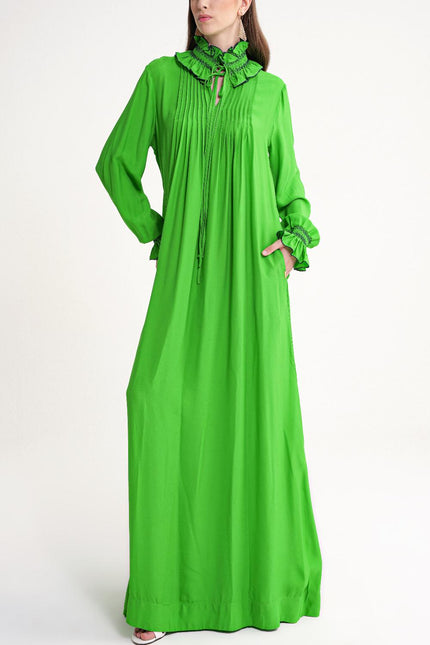 Green Loose fit long dress with gipe embroidery detail 94452