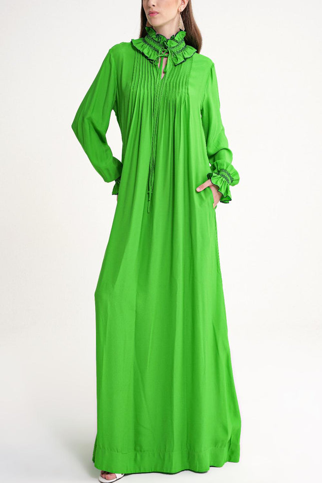 Green Loose fit long dress with gipe embroidery detail 94452
