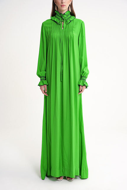 Green Loose fit long dress with gipe embroidery detail 94452
