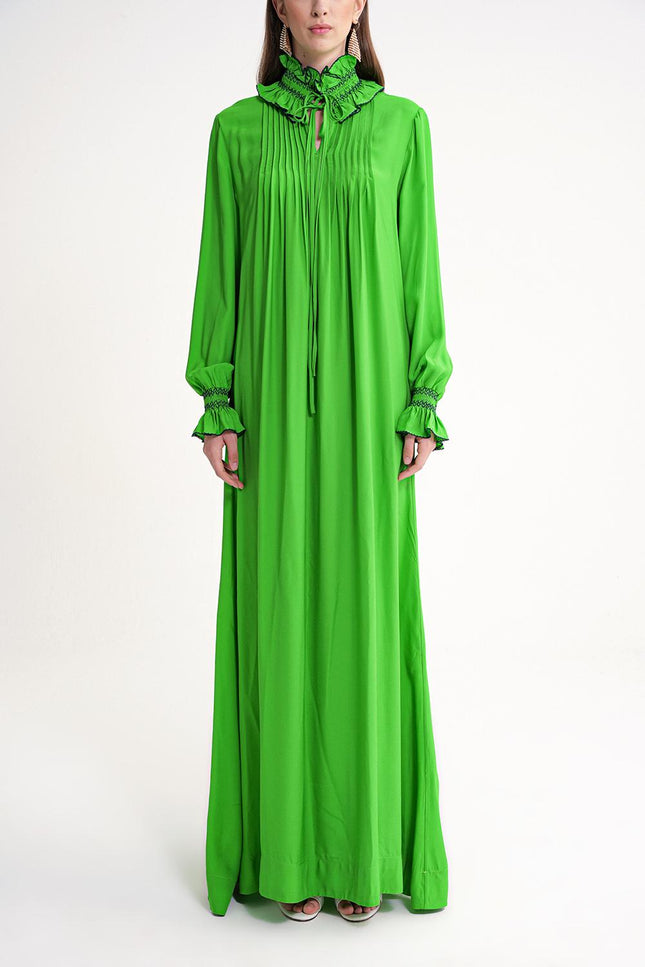 Green Loose fit long dress with gipe embroidery detail 94452