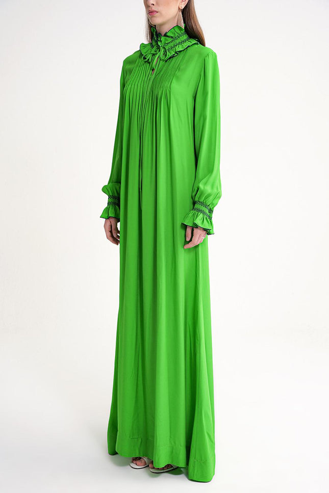 Green Loose fit long dress with gipe embroidery detail 94452