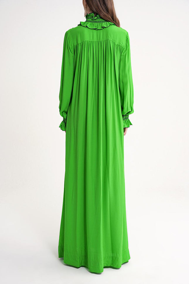Green Loose fit long dress with gipe embroidery detail 94452