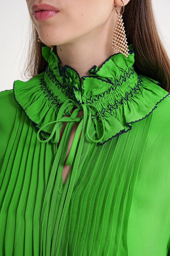 Green Loose fit long dress with gipe embroidery detail 94452