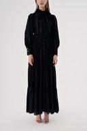 Black Shirt dress with balloon sleeves and gathered belt 94553
