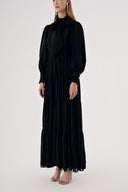 Black Shirt dress with balloon sleeves and gathered belt 94553