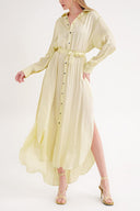 Yellow Belted comfortable long shirt dress 94555
