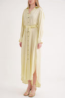 Yellow Belted comfortable long shirt dress 94555