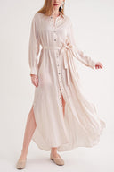 Powder Belted comfortable long shirt dress 94555