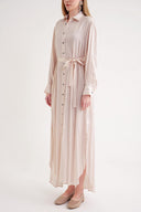 Powder Belted comfortable long shirt dress 94555