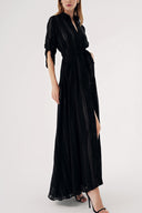 Black Gathered long shirt dress with elastic waist 94570