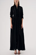 Black Gathered long shirt dress with elastic waist 94570