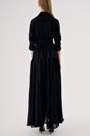 Black Gathered long shirt dress with elastic waist 94570