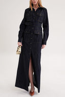 Navy Blue Long shirt dress with pocket detail 94587