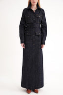Navy Blue Long shirt dress with pocket detail 94587