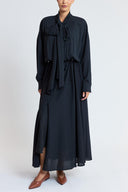 Black Loose cut shirt dress with elastic waist 94589
