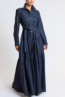 Navy Blue Gathered long shirt dress 94821