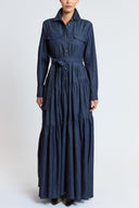 Navy Blue Gathered long shirt dress 94821