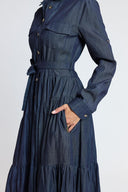 Navy Blue Gathered long shirt dress 94821