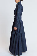 Navy Blue Gathered long shirt dress 94821