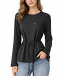 Black Embroidered detailed belted loose-fit blouse 19937
