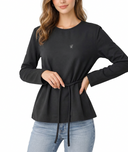 Black Embroidered detailed belted loose-fit blouse 19937