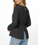 Black Embroidered detailed belted loose-fit blouse 19937