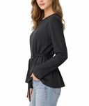 Black Embroidered detailed belted loose-fit blouse 19937