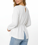 White Embroidered detailed belted loose-fit blouse 19937