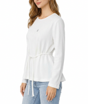 White Embroidered detailed belted loose-fit blouse 19937