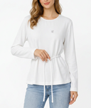 White Embroidered detailed belted loose-fit blouse 19937