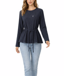 Striped Embroidered detailed belted loose-fit blouse 19937