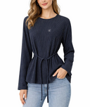 Striped Embroidered detailed belted loose-fit blouse 19937