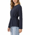 Striped Embroidered detailed belted loose-fit blouse 19937