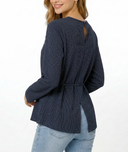 Striped Embroidered detailed belted loose-fit blouse 19937
