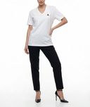 Ecru Embroidered short-sleeved V-neck t-shirt 19938