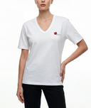 Ecru Embroidered short-sleeved V-neck t-shirt 19938