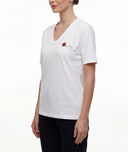 Ecru Embroidered short-sleeved V-neck t-shirt 19938