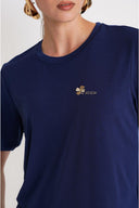 Navy Blue Embroidered crew neck short-sleeved t-shirt 19943