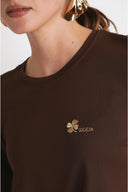 Brown Embroidered crew neck short-sleeved t-shirt 19943