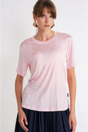 Pink Embroidered crew neck short-sleeved t-shirt 19943