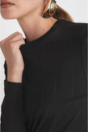 Black Embroidered crew neck long-sleeved t-shirt 19944